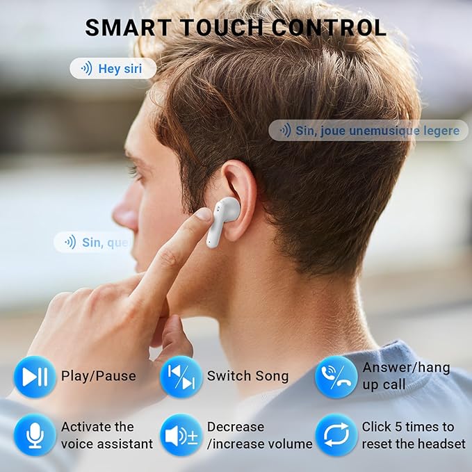 Wireless Earbuds, Bluetooth 5.4 Headphones with 42H Ultralight Ear Buds,Bluetooth Earbuds with 4 ENC Noise Cancelling Mics, HiFi Deep Bass Dual LED Display USB-C, Waterproof Earphones for Android iOS
