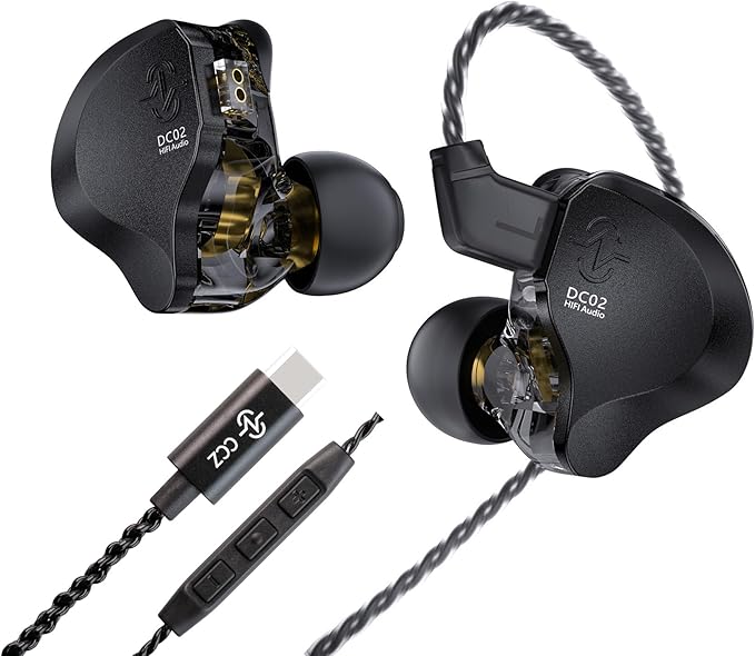 CCZ DC02 USB C Earbuds Wired with Microphone, Dual Magnetic Circuit DD IEM Earbuds,in Ear Type C Headphones with mic, Powerful Bass, Lightweight, Type-C Wired Earphones with Tangle-Free Flat Cable