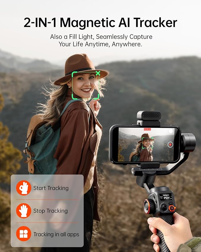 Hohem iSteady M6 Kit Smartphone Gimbal Stabilizer, Magnetic AI Tracking Sensor Fill Light, OLED Display, 3-Axis Phone Gimbal for iPhone Android, Phone Stabilizer for Video Recording, YouTube TikTok