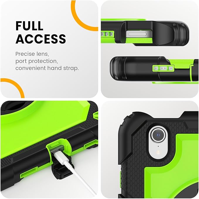 Timecity Case for iPad mini 7/6 with Screen Protector Pencil Holder [360 Rotating Stand ] & Handle/Shoulder Strap, Drop-Proof Case for iPad mini 7th/6th Generation 8.3'' Kids Students Friendly- Green