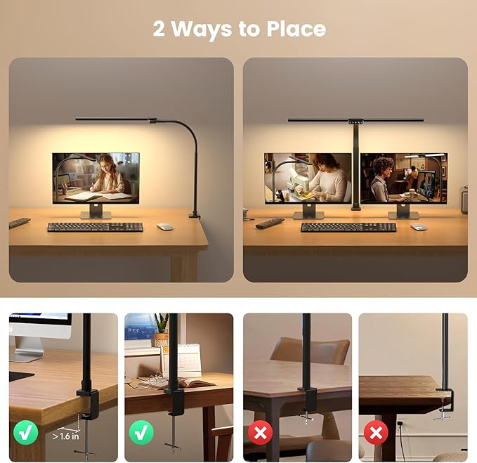 SIBRILLE Upgraded Desk Lamp for Home Office - Dimmable Computer Desk Light with Remote, Modern Architect Task Lamp with Color Changing, Flexible Desktop Lamp with Gooseneck for Monitor, Double Head