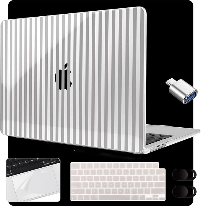 MEEgoodo Case for M5/M4/M3/M2 MacBook Air 15 inch Case 2026 2025 2024 2023, Laptop Shell Fit Model (A3448/A3241/A3114/A2941) for MacBook Air 15.3-inch, Gray Stripes