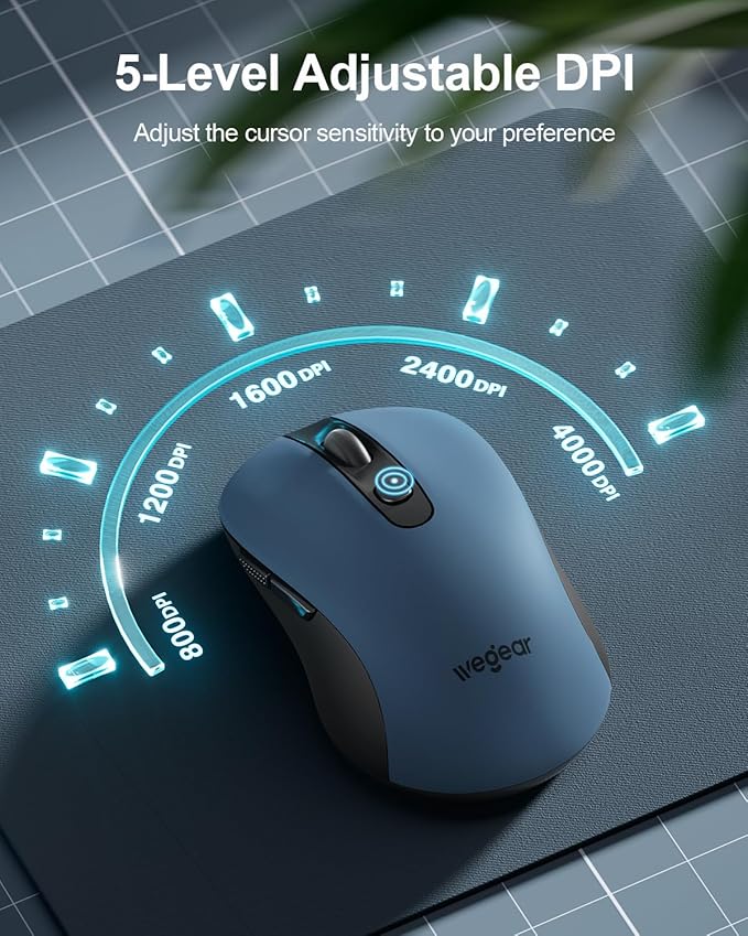 wegear USB Wireless Mouse for Laptop PC Mac, 2.4GHz Cordless Mouse with 6 Buttons, 5-Level Adjustable 4000 DPI, Ergonomic Portable Optical Computer Mice, 24-Month Battery Life-Dark Green