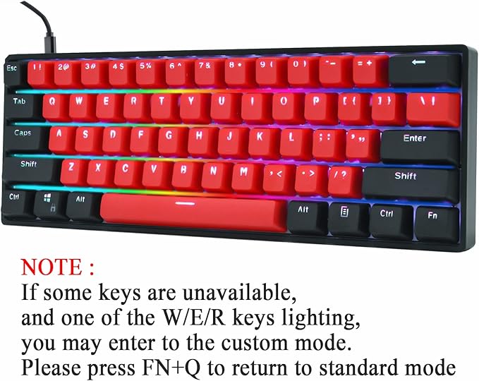 Guffercty kred Sk61 60% Mechanical Keyboard Linear Red Switch Hot Swappable 60 Percent RGB Wired Gaming Keyboard with Backlit PBT Keycaps Type-C for Win/PC/Mac (Gateron Optical Red, Milan)