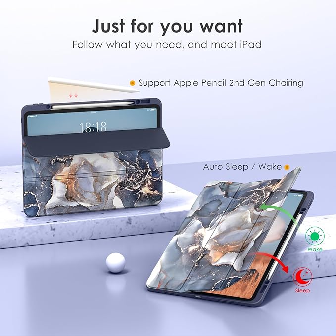 VIKESI Case for iPad Pro 12.9 6th/5th/4th/3rd Generation 2022/2021/2020/2018,TPU Shockproof Frame,Built-in Pencil Holder,Auto Sleep/Wake - Dusk Marble