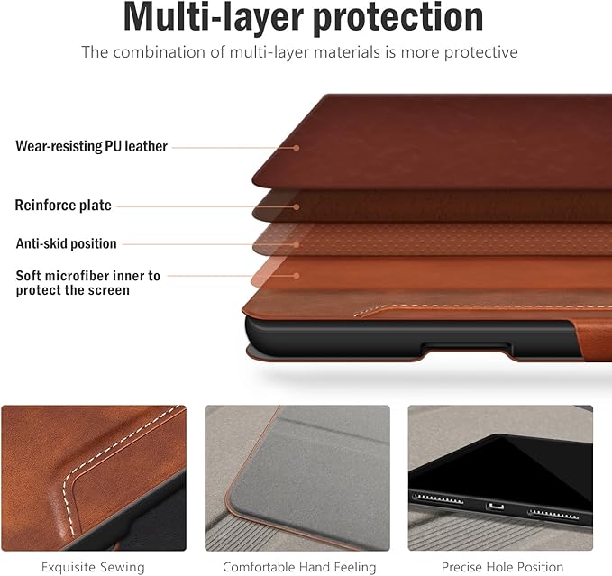 Antbox for iPad Air 13 Inch Case 2026 M4 /2025 M3 /2024 M2, Built-in Pencil Holder, Fully Supports Pencil Pro and Pencil (USB-C), Auto Sleep/Wake Function PU Leather iPad Air 13'' Cover (Brown)