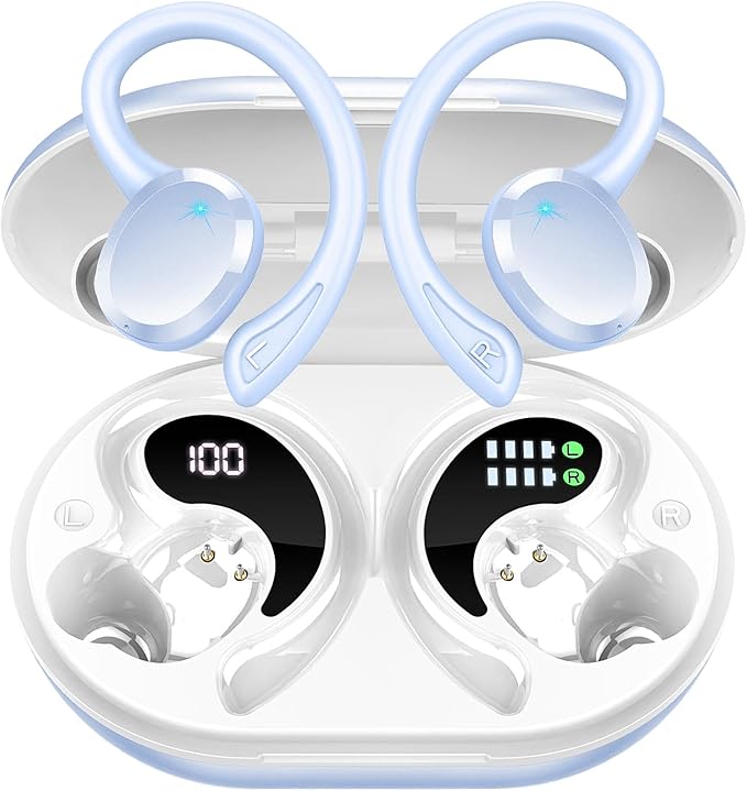 Wireless Earbud, Bluetooth 5.4 Headphones IP7 Waterproof for Sport, 48H Running Wireless Earphones with ENC Noise Cancelling Mic, Deep Bass Over Ear bud with Earhooks for Android, iOS, Workout, Gym