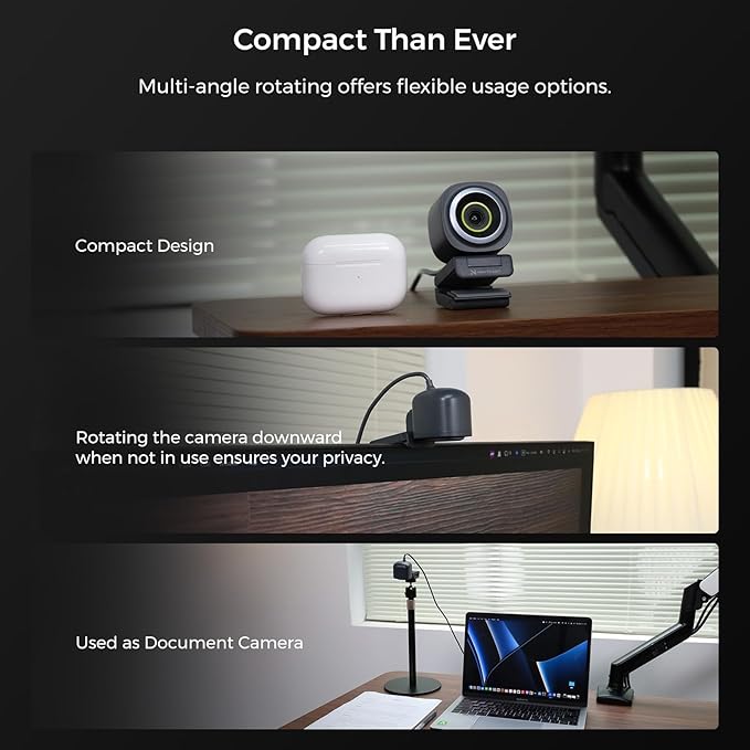 NearStream 4K Webcam for PC, HDR 1080P 60FPS Streaming Webcam with Noise Canceling Mic, Software Control, 45°-95°Adjustable FOV, Auto Focus, AI Framing, Works with Google Meet/Zoom/Skype (V08AF)