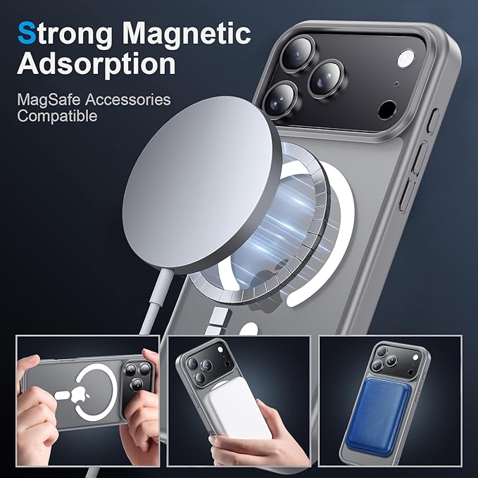 Strong Magnetic for iPhone 17 Pro Case with Camera Lens Protector [ Military-Grade Protection] Compatible with MagSafe Shockproof Slim Thin Cover case for iPhone 17 Pro 6.3 inch, Gray
