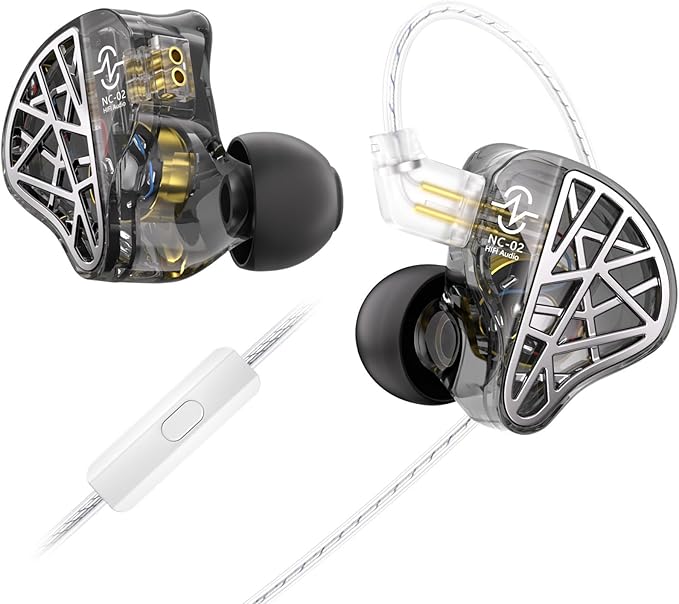 Wired Gaming Earbuds, CCZ NC02 in Ear Monitors, HiFi in Ear Headphones with 1DD 10mm Dynamic Driver, High-Resolution Composite Magnetic Wired Earphone, in Ears for Singers Musicians (Black, with Mic)