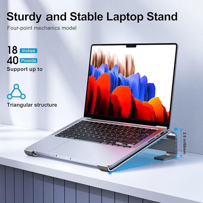 MOKURU Laptop Riser for Desk - Aluminum Ergonomic Computer Stand for Laptop Cooling - Compatible with MacBook Pro/Air, Dell, HP, Lenovo, 10-17.3'', Black
