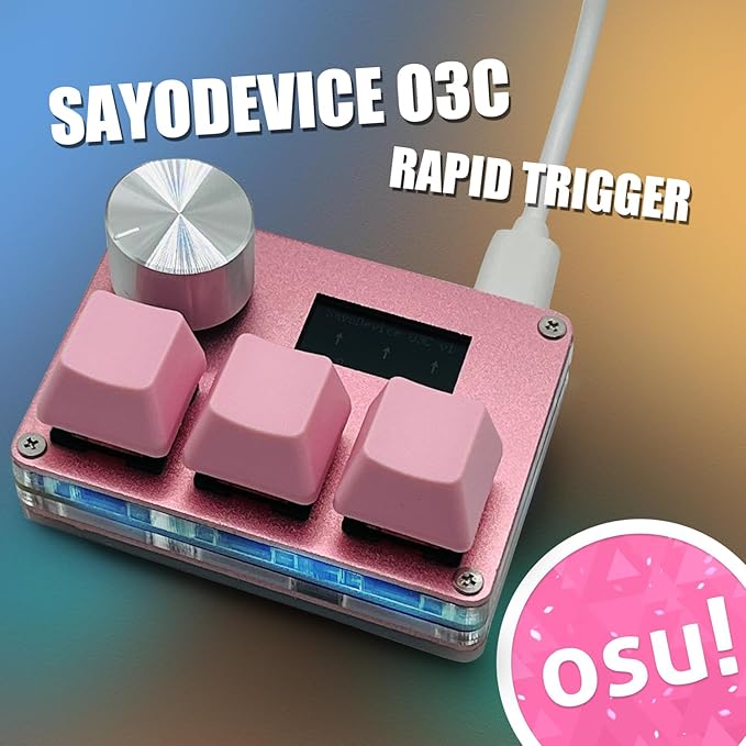 BTXETUEL SayoDevice O3C OSU Keyboard Rapid Trigger Hall Switches Magnetic Linear Switches Keyboard with Knob and Screen,Copy Paste,Shotcut,Macro Hotswap Mini Keypad.… (Pink)