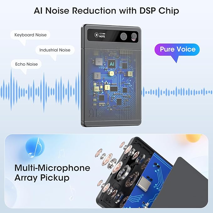 Alotwan AI Voice Recorder - AI Note Taking Device with Transcribe & Summarize, Support 118 Languages, 64GB APP Control, AI Noise Cancellation, Clear Audio Recorder for Lectures, Meetings, Calls
