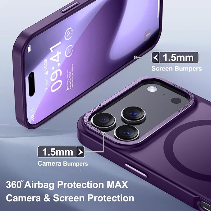 Newfuture Magnetic for iPhone 17 Pro Max Case [Compatible with Magsafe] [Military Grade Drop Protection] Translucent Matte Anti-Scratch Shockproof Protective Phone Cover 6.9 Inch, Deep Purple