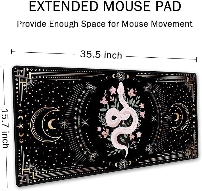 SSOIU Large Mouse Pad, Boho Snake Witch Desk Mat for Desktop, Women Girls Waterproof Gaming Mousepad, Moon Phases Computer PC Laptop Protector Writing Pads for School Office Home 35.5" x 15.7"