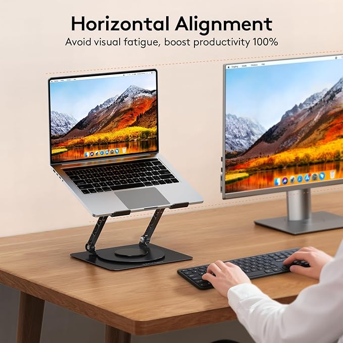 TECKNET Laptop Stand for Desk - 360° Rotating Base, Ergonomic Foldable Computer Stand for Laptop Riser, Height Adjustable, Compatible with MacBook Pro, Dell XPS, HP, and All Laptops 10-17" (Black)