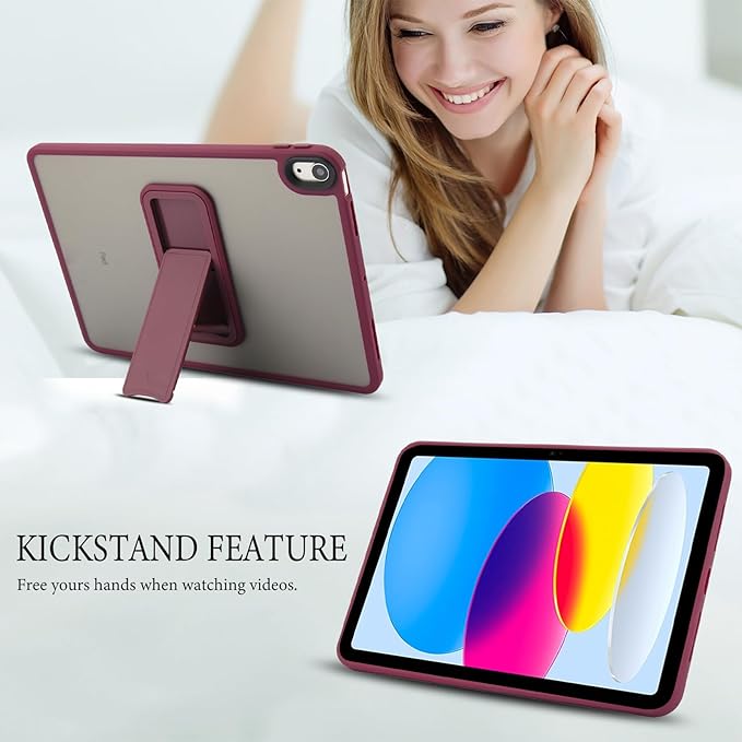 Shockproof Case for iPad (A16) 11th/10th Generation 10.9 inch 2025/2022, Kickstand Slim Fit Rugged Bumper Lightweight Anti-Scratch Bumper Case Cover for iPad 11th/10th Gen, WineRed