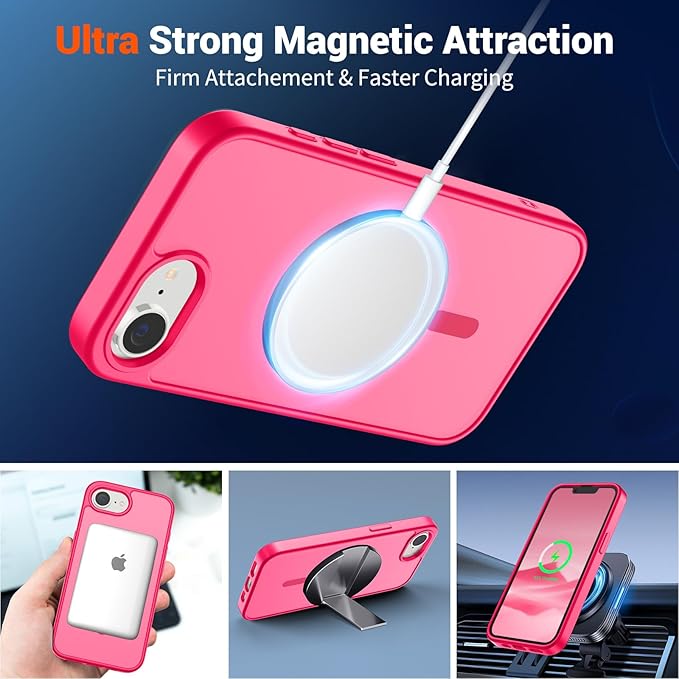 SUPFINE Magnetic for iPhone 17e Case/iPhone 16e Case (Compatible with MagSafe)(Military Grade Drop Protection) Slim Translucent Matte Shockproof with Anti-Fingerprint Phone Case,Hot Pink