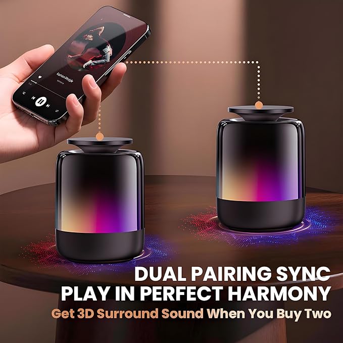 Magnetic Bluetooth Speaker, N52 Magnet Phone Holder,600mAh RGB Light Magnetic Speaker, 12Hrs Night Light Play, 360° Sound, Type-C, TF Card, TWS Stereo Pairing, Ideal for Camping, Fitness