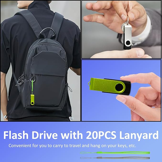 4GB USB Flash Drive 20 Pack Nicepicten Zip Drive USB 2.0 Thumb Drives FAT32 Memory Stick Jump Drives Multipack with 20PCS Lanyards Label (4GB 20Pack, Green Sliver)
