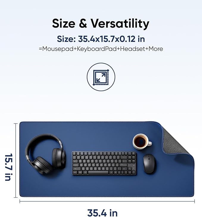 Reniteco Waterproof Large Gaming Mouse Pad with Durable Stitched Edges, Non-Slip Rubber Base, Grainy Jacquard Mouse Mat Desk Pad for Home Office Gaming, 35.4''x15.7''x0.12'', Matte Gray