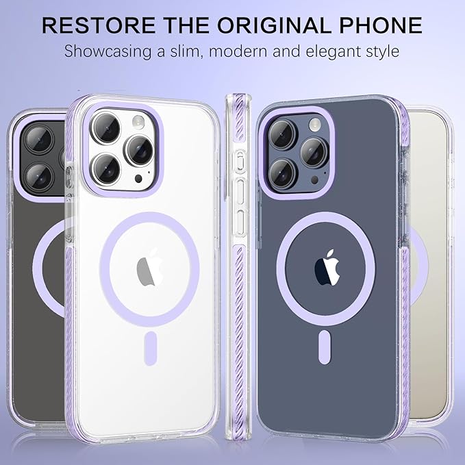 BENTOBEN Magnetic for iPhone 15 Pro Max Case 6.7", Compatible with Magsafe Military Shockproof Protective Bumper Cute Transparent Slim Anti-Yellowing Case for iPhone 15 Pro Max Cover, Clear Purple