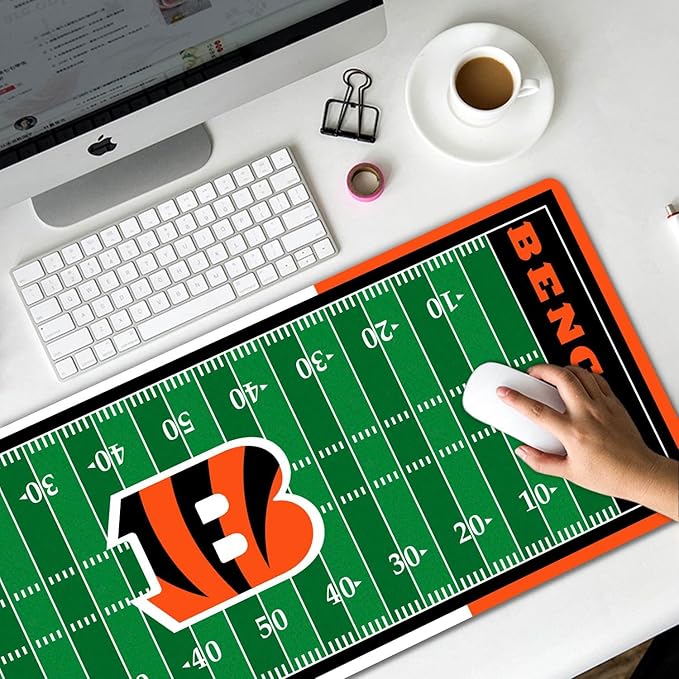 Large Gaming Mouse Pad, Mousepad with Non-Slip Rubber Base for Laptop Computer Desktop Keyboard,Football Fans Black Orange Design Mat Boy Husband Gift