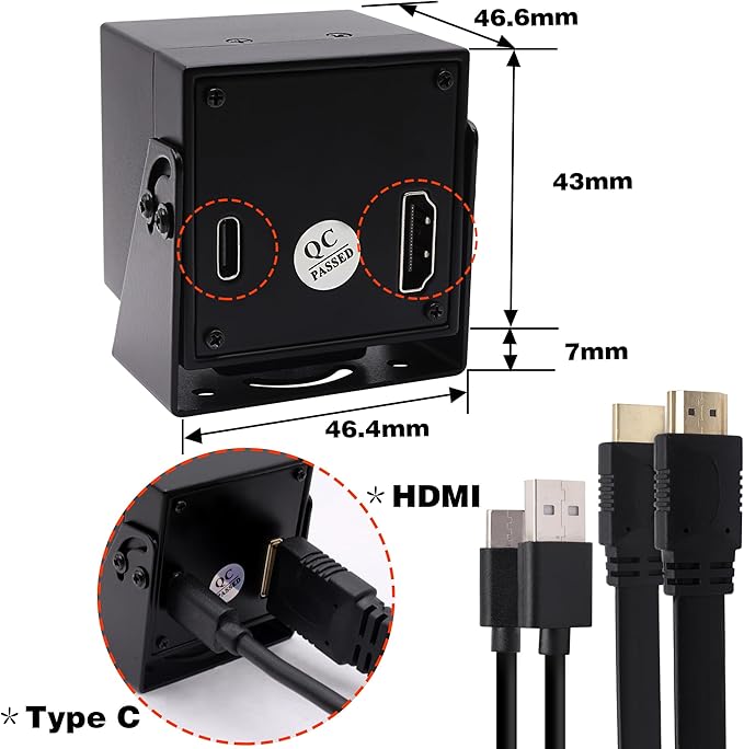 ELP 4K HDMI USB Camera Wide Angle PC Camera for Computer Monitor Simultaneously Output Mini UVC USB2.0 Webcam 2X Digital Zoom H.264 8mp USB Security Camera (120degree no Distortion Lens)