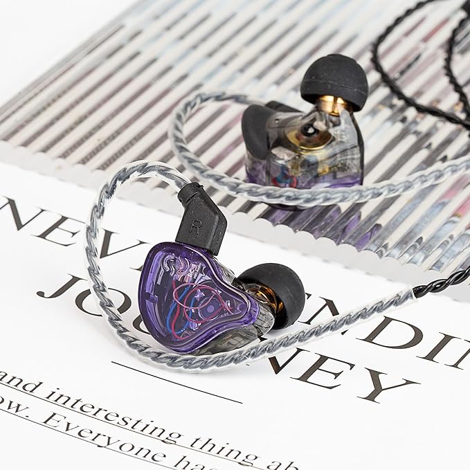 CCZ Melody in ear Monitor Headphones, hifi 1DD 1BA Drivers iem Earphones, Wired Earbuds with Crisp Clear Sound, 3.5mm Corded Earbuds for Singers Musicians Drummer Studio (Purple, without microphone)