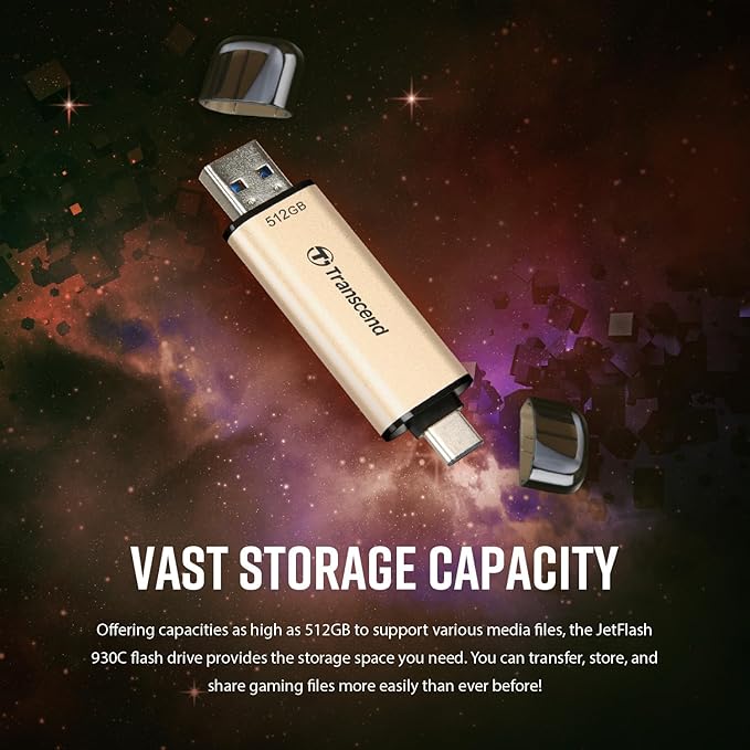 Transcend JF930 256GB Dual USB C Flash Drive for iPhone/iPad/Mac/Windows, Android/Tablet/PC/Gaming Console, Photo Stick Up to 420MB/s, USB 3.2 Thumb Drive, Memory Stick with 2-in-1 Type C &Type A