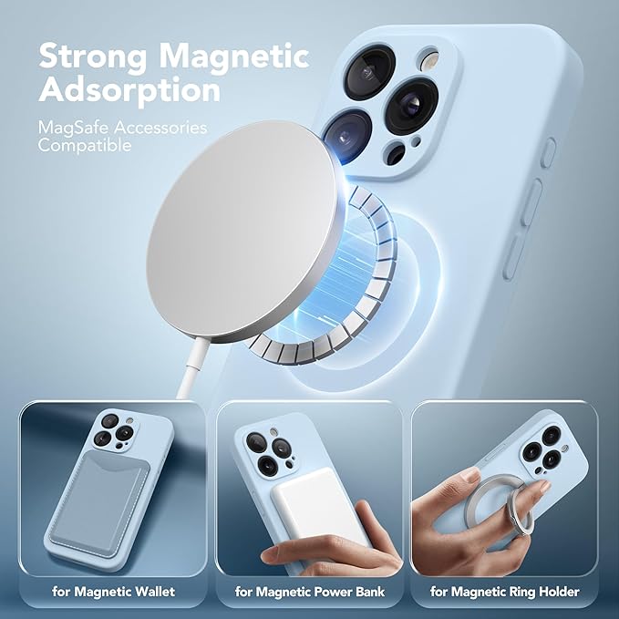 Magnetic for iPhone 15 Pro Case, Compatible with MagSafe, [Full Camera Protection][Screen Protector] Silicone Shockproof Protective Phone Case for iPhone 15 Pro 6.1", Light Blue