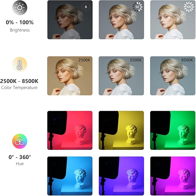 NEEWER RGB168 18.3" RGB LED Video Panel Light with App Control, Bluetooth, 2 Pack Tripod Stand Kit, 60W/360° Full Color/2500-8500K/CRI97+, Studio Photography/YouTube/Game Streaming