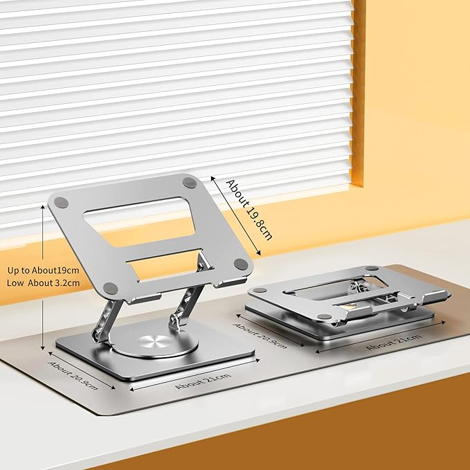 Rotating Laptop Stand, 360° Angle Swivel, Height Adjustable for Neck/Shoulder Health, Solid Aluminum Base, Fits 10"-17" Laptop & Tablet (Silver)
