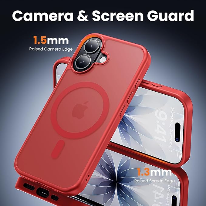toushion 3 in 1 for iPhone 17 Case Matte Red,Fits MagSafe, Screen Protector*1 Camera Lens Protector*1,Matte Skin Feeling Back, Cover Military-Grade Protection