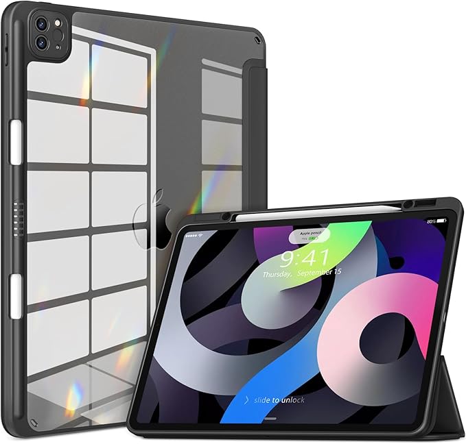 VIKESI Case for iPad Pro 12.9 6th/5th/4th/3rd Generation 2022/2021/2020/2018,TPU Shockproof Frame,Built-in Pencil Holder,Auto Sleep/Wake - Black