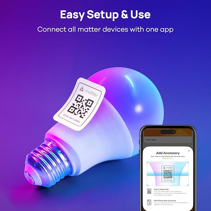 Consciot Matter WiFi Smart Light Bulbs Works with Alexa/Google Home/Apple Home/Siri/SmartThings, RGBTW Color Changing LED Light Bulb That Music Sync, A19 E26 60W Equi, 2.4Ghz WiFi&Bluetooth, 2 Pack