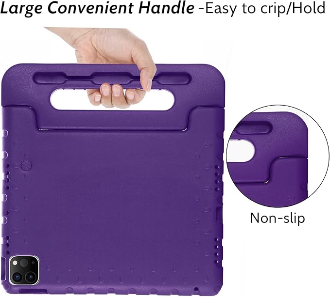 Dteck Kids Case for iPad Air 11" M2 2024, iPad Pro 11" Case 2024, Lightweight Shockproof Rugged EVA Kids Friendly Handle Kickstand Child Proof Protective Case with Pencil Holder, Purple