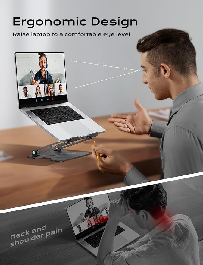 JCZT Adjustable Laptop Stand for Desk, Metal Foldable Laptop Riser, Portable Laptop Holder Mount, Ventilated Cooling Notebook Stand for MacBook Air Pro, All 10-16'' Notebooks Laptops Black