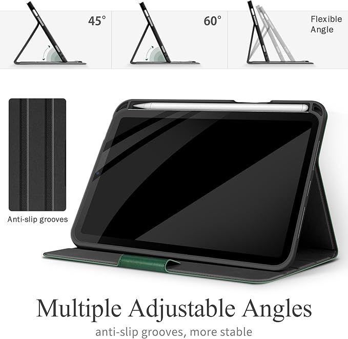 auaua Case for iPad mini 7 (A17 Pro), iPad mini 7th/6th Generation (2024/2021 8.3-inch), with Front Pocket Pencil Holder, Typing Angle Muti-Stand Magnetic Closure Auto Sleep/Wake (Green)