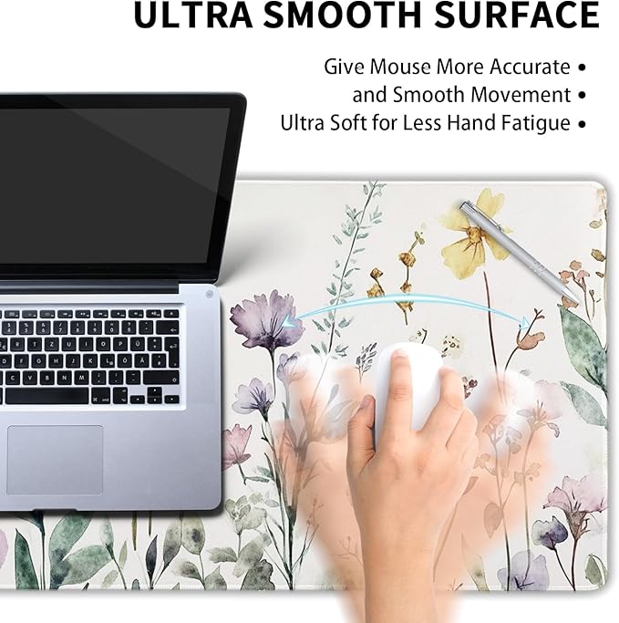 Floral Desk Mat Large Extend Mouse Pad XXL Beige Boho Desk Pad 35.4x15.7 Inch Cute Minimalist Flowers Mouse Pads Flowers Esthetics Computer Laptop Mouse Mat Non-Slip for Home Office Desktop Decor