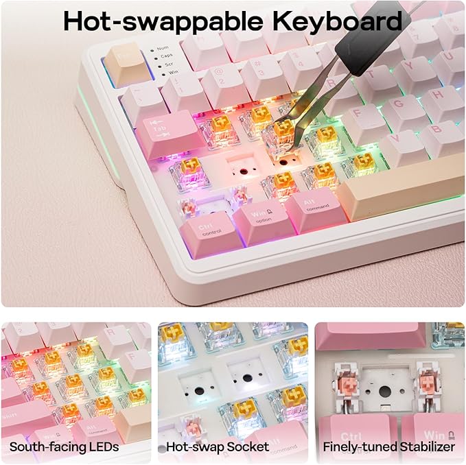 EPOMAKER TH99 PRO 96% Mechanical Keyboard with Screen & Knob, 10000mAh, 2.4Ghz/BT, Hot Swap, Custom Driver, RGB Backlight, PBT Keycap, Wireless Gaming Keyboard for PC/Mac (Pink, Creamy Jade)