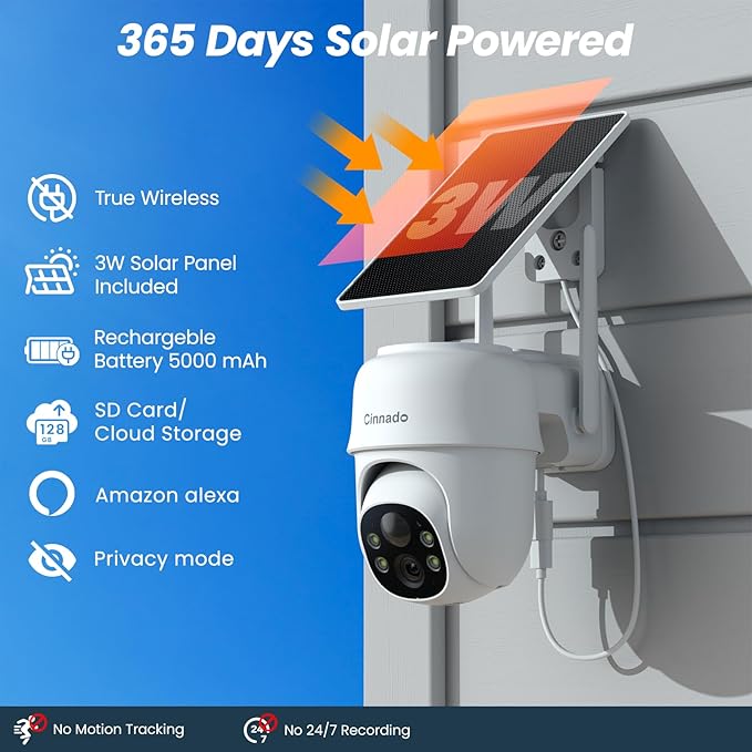 Cinnado 2K Cameras for Home Security-2.4G WiFi Outdoor Camera Wireless Solar/Battery Powered, 360° Viewing, Human Detection, Color Night Vision, Cloud/SD Storage B6 (B6-White-3pack-2.4G)