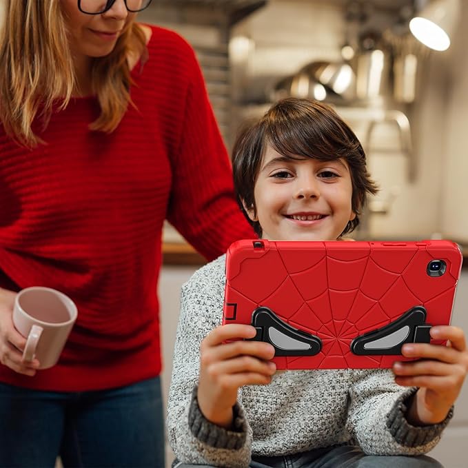 AKABEILA Compatible with Samsung Galaxy Tab A7 Lite 8.7 inch T225/T220(2021) Tablet Case，Lightweight Shockproof Rugged Protective Cover with Kickstand for Kids Children Boys Babies Red Black