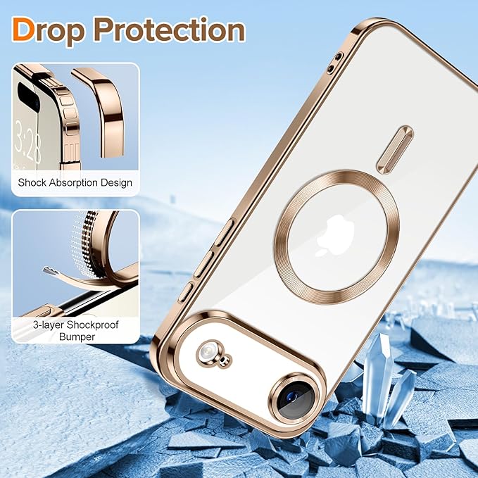 Hython Magnetic Clear for iPhone Air Case with Camera Lens Protector [Compatible with MagSafe] Luxury Plating Edge Slim Soft TPU Cover Protective Phone Case for iPhone Air 6.5", Desert Brown