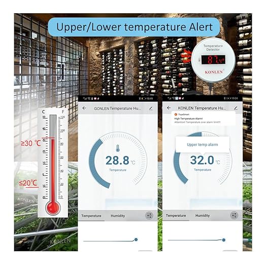 Tuya WiFi Temperature Sensor with External 9.8ft Probe Cable, Smart Life Digital Thermometer Detector for Freezer Water Tank Pool Home Greenhouse, Upper Lower Temp Remote Alarm KONLEN
