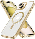 Hython Magnetic Clear for iPhone 15 Case with Camera Lens Protector [Compatible with MagSafe] Luxury Plating Edge Slim Soft TPU Cover Protective Phone Case for iPhone 15 6.1", Matte Gold
