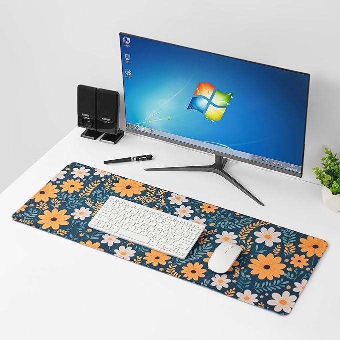 Yellow Flowers Mouse Pad,Large Mouse Pad, Soft Rubber Base, Non-Slip Surface,31.5x11.8x0.12inch Long Computer Keyboard Mouse Mat,Office Desk Mat,Gaming Mousepad