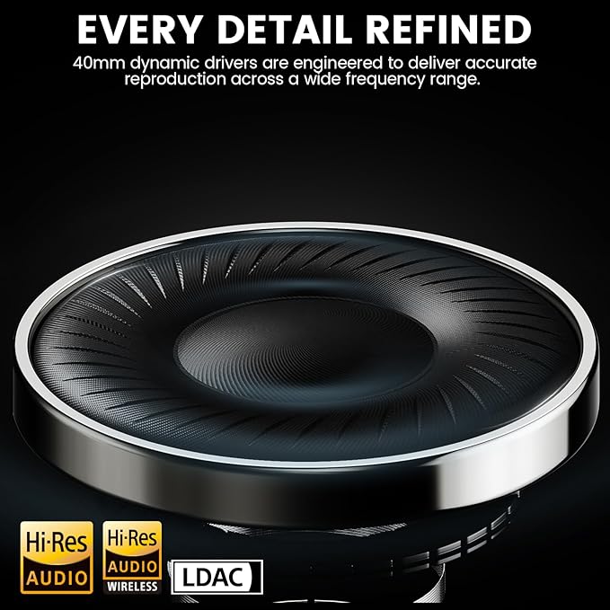 1Mii Y8+ Hybrid Active Noise Cancelling Headphones, 100H Playtime, Bluetooth 6.0 Over Ear LDAC Wireless Hi-Res Audio & Deep Bass, Comfortable for Travel Airplane Home Office, Custom EQ via App, Beige