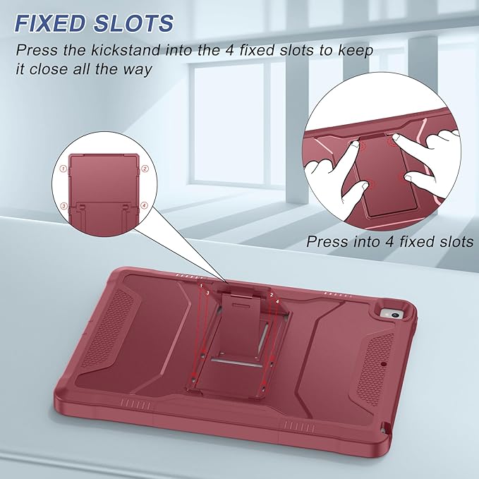 Soke Case for iPad 6th/5th Generation 9.7 Inch 2018/2017,with Built-in Screen Protector and Kickstand, Rugged Full-Body Heavy Duty Protective Cover for Apple iPad Air 2 /Pro 9.7 - Dark Red