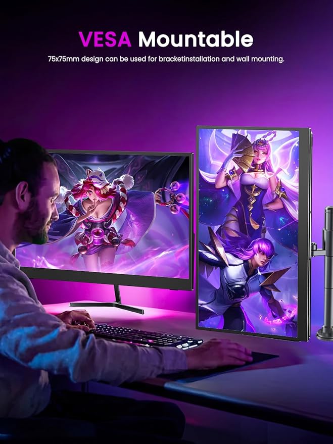 UPERFECT 17.3'' 4K Portable Monitor QLED, 600 Nits 150% sRGB UHD FreeSync HDR 2 Speakers Eye Care Travel Monitor, 2 Fully Functional Type-C Port & HDMI for Laptop PC Phone, VESA & Stand